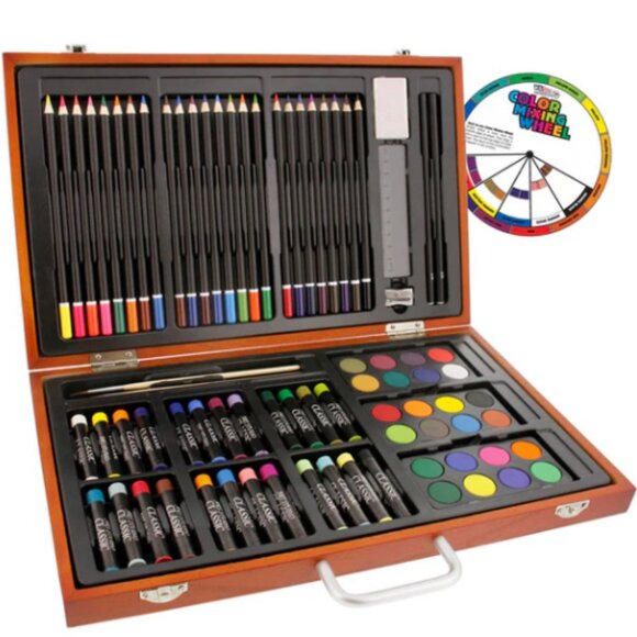 82 Piece-Deluxe Art Creativity Set in Wooden Case with 2 Drawing Pads - Picture 1 of 6